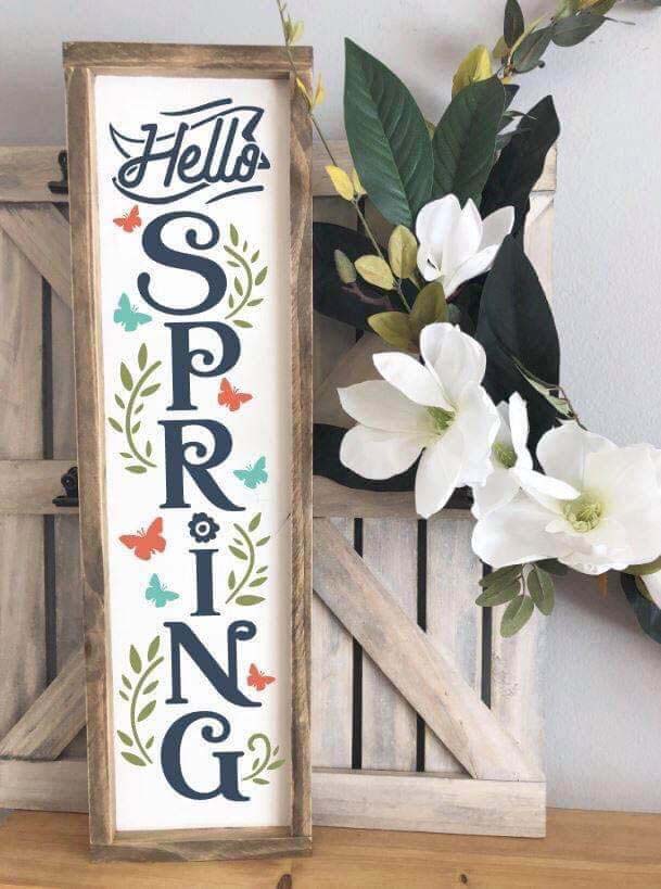 Framed “Hello Spring” Wooden Art #Easter #sign #decorhomeideas