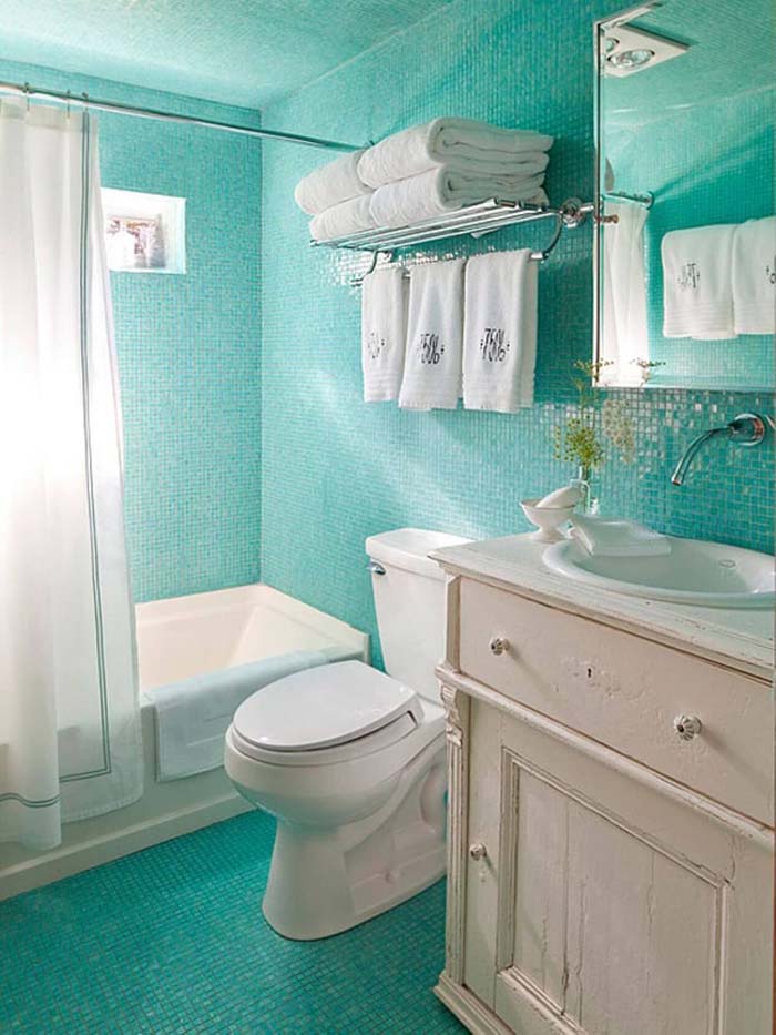 Glittering Ocean of Turquoise Tiles #smallbathroom #design #decorhomeideas