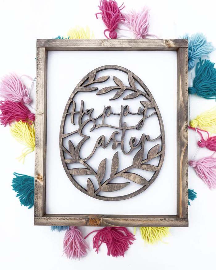 Hand-Scrolled Wooden Easter Egg Sign #Easter #sign #decorhomeideas