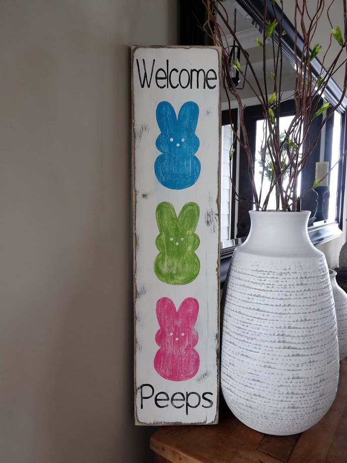Handmade “Welcome Peeps” Wooden Sign #Easter #sign #decorhomeideas