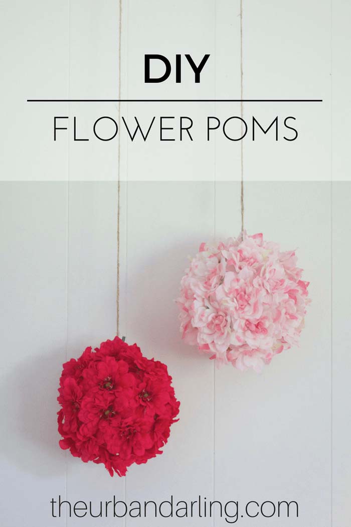 Hanging Poms with Silk Flowers #floral #homedecor #decorhomeideas