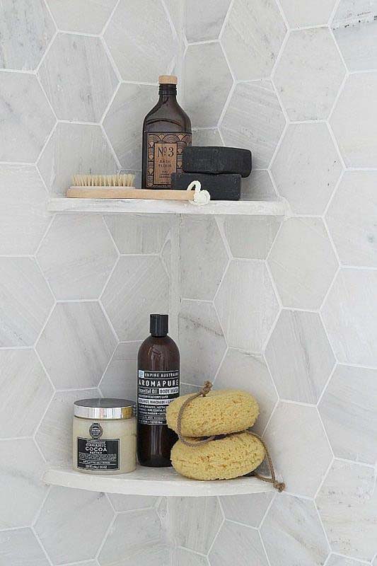 Hexagon Shower Tiles With Matching Corner Shelves