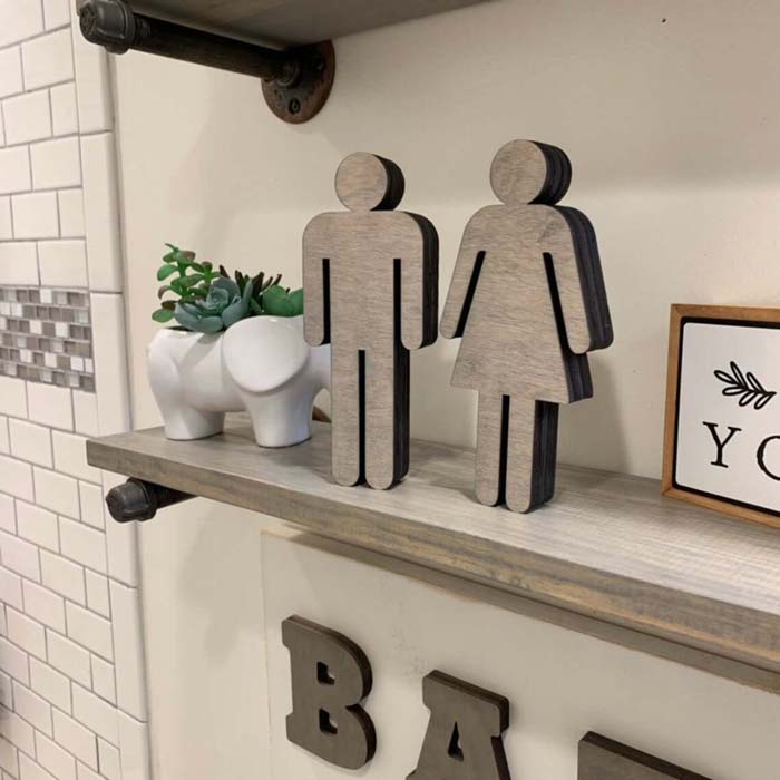 His and Hers Wooden Cut Out Restroom Identification Display #bathroom #decor #decorhomeideas