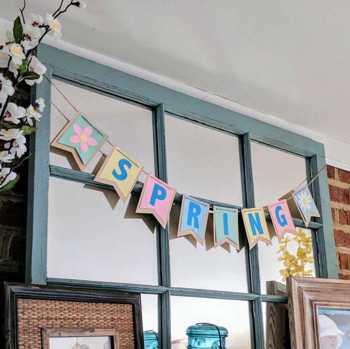 Joyful Cardstock and Burlap Spring Banner #Easter #spring #vintagedecor #decorhomeideas