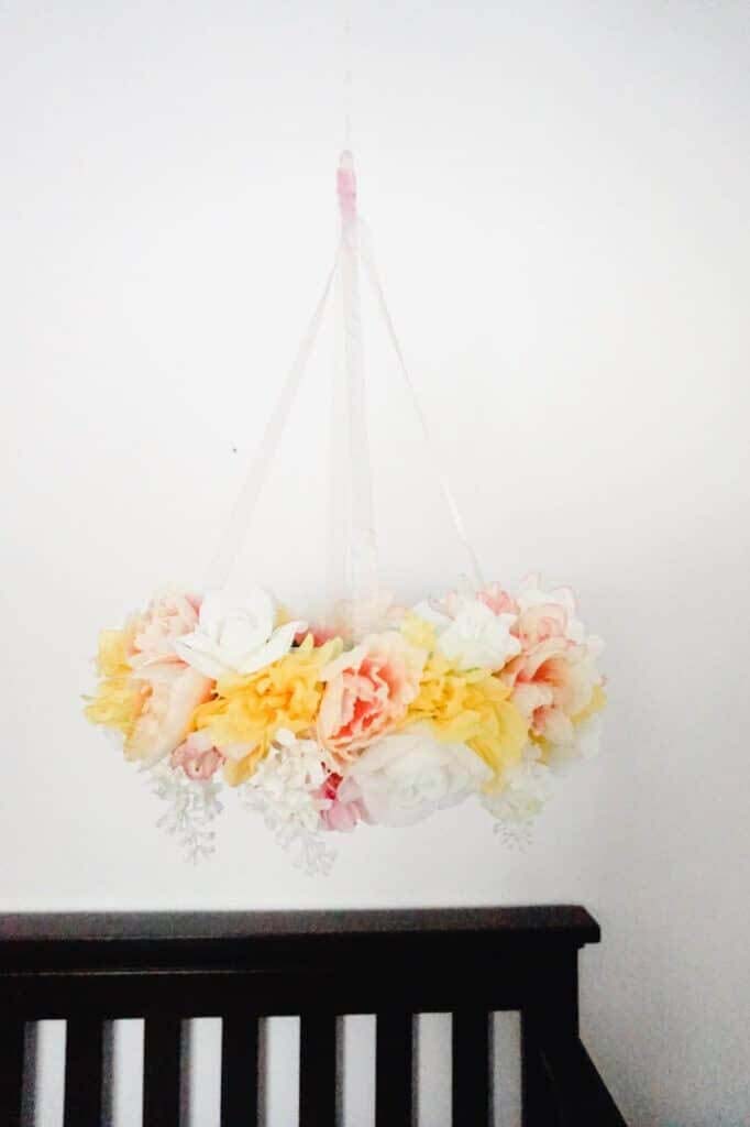 Mobile With Silk Flowers For Babys Nursery