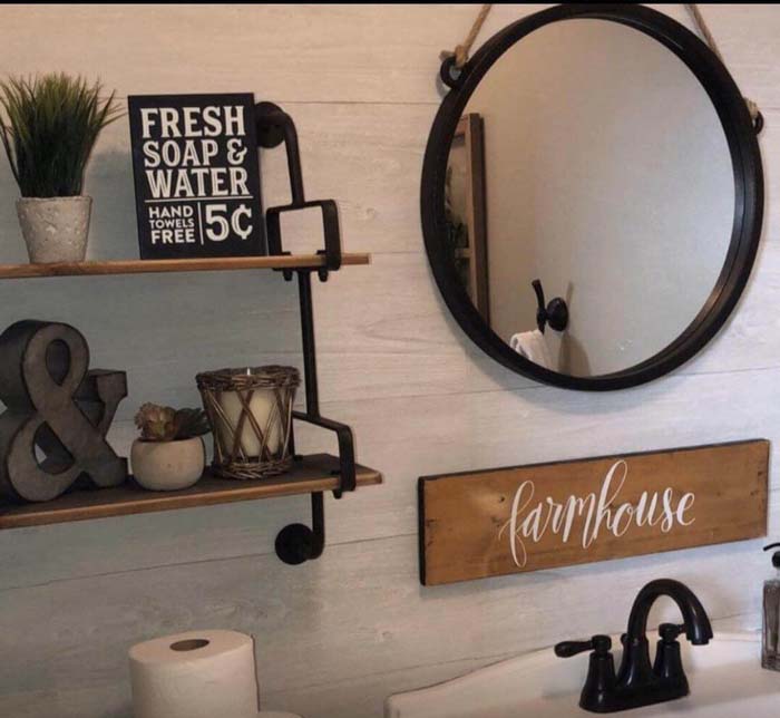 Modern Farmhouse Metal and Wood Bathroom with Shiplap #bathroom #decor #decorhomeideas