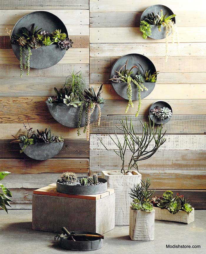 Muted Round Zinc Planters Allow Plants to Shine #verticalgarden #garden #decorhomeideas