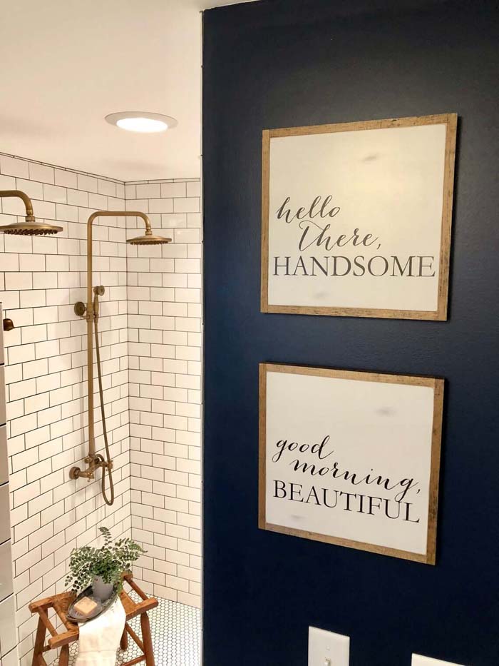 Navy, White, and Gold Greetings #bathroom #decor #decorhomeideas