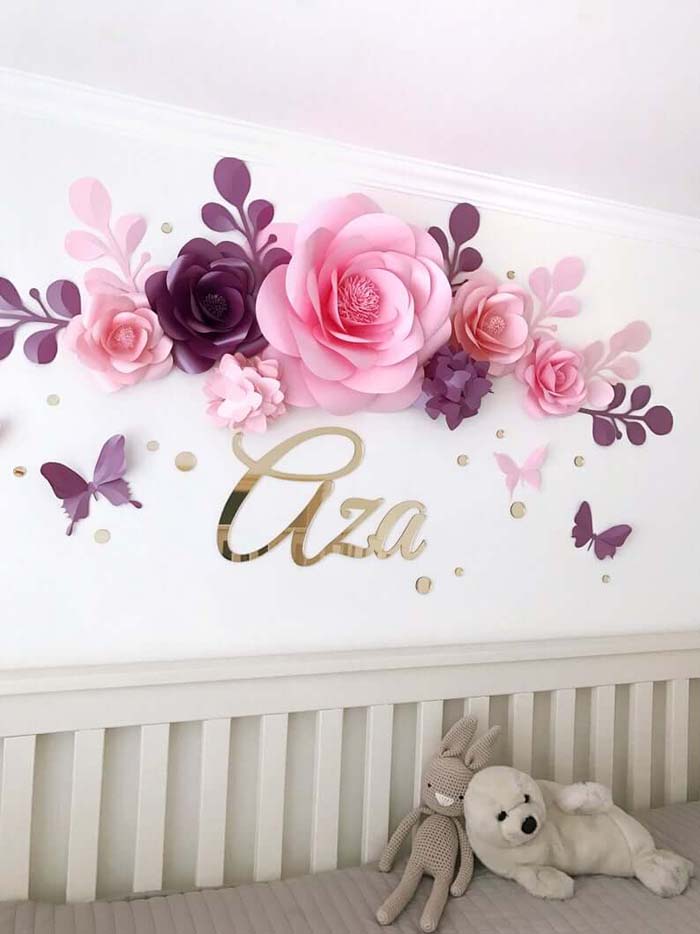 Paper Flowers and Butterflies Wall Décor #floral #homedecor #decorhomeideas