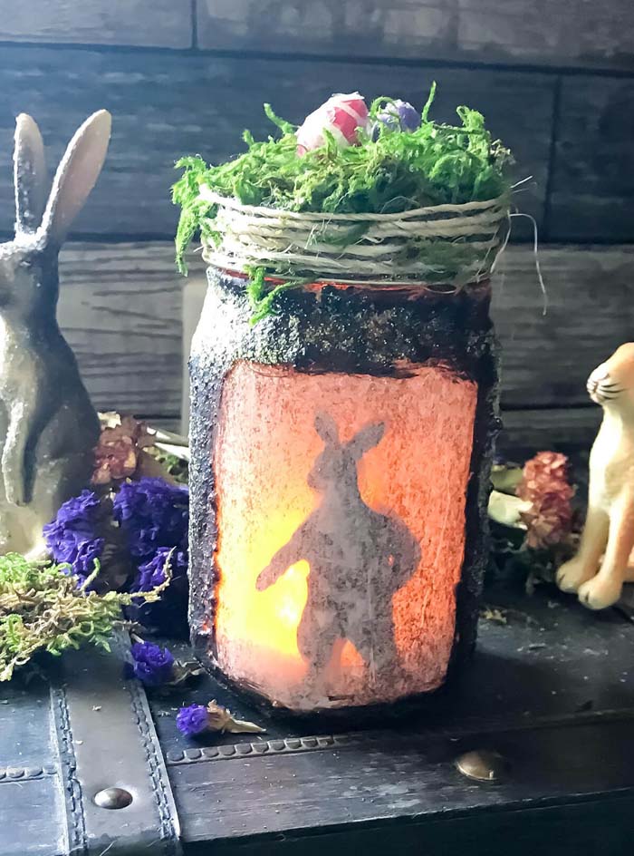 Primitive Lit Spring Hare Jar #Easter #spring #vintagedecor #decorhomeideas