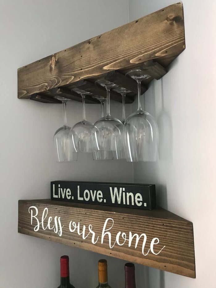 Purchase or DIY Corner Wine Shelf #cornershelf #diy #decorhomeideas