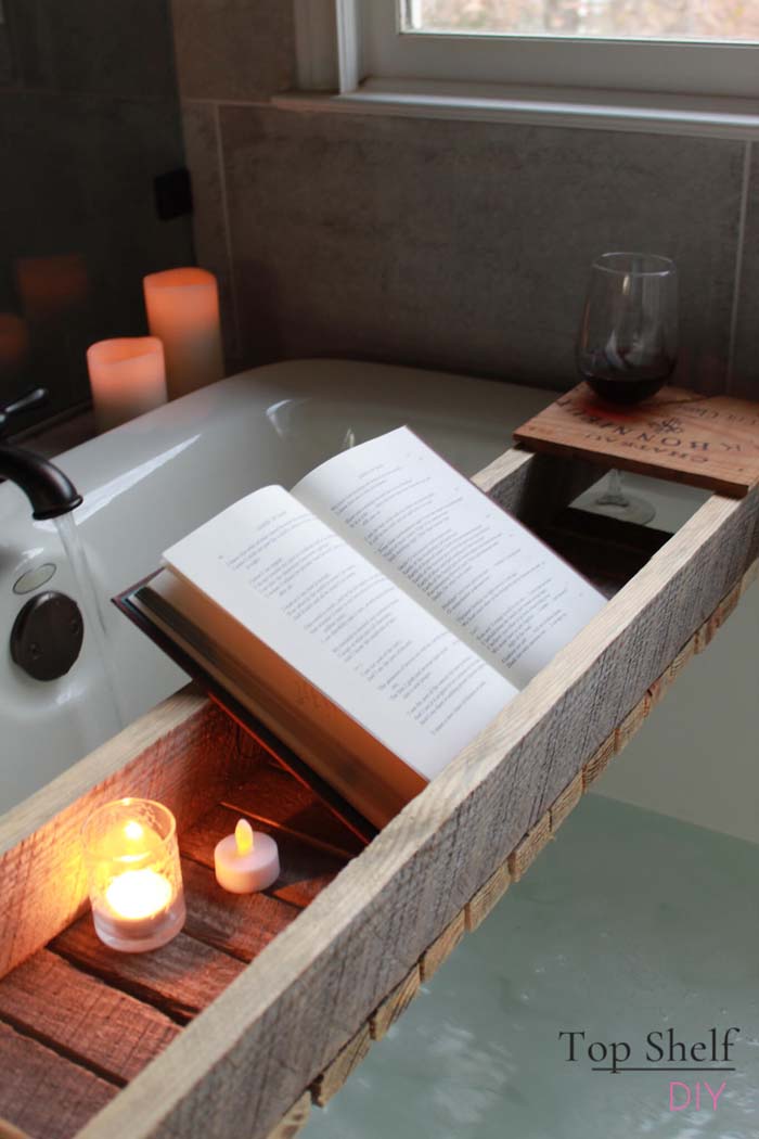 Repurposed and Reclaimed Barn Wood Bath Tub Relaxation Tray #bathroom #decor #decorhomeideas