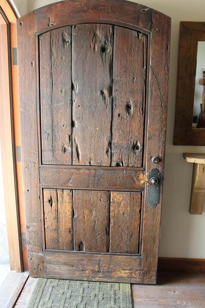 Rustic Simple Wooden Bark Panel Front Door #farmhouse #frontdoor #decorhomeideas