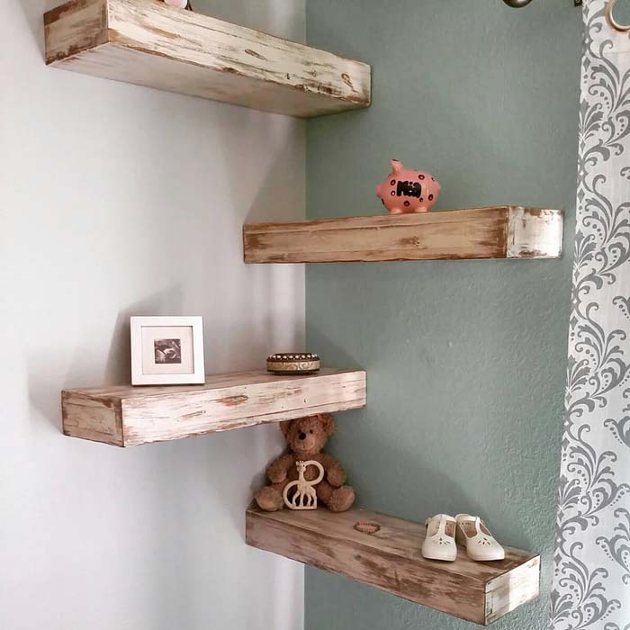 Rustic Wooden Floating Corner Shelves #cornershelf #diy #decorhomeideas