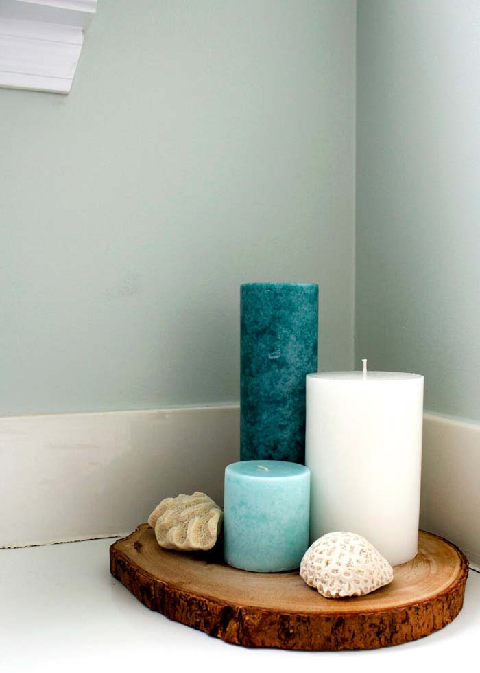 Sleek and Simple Natural Wood Slab Candle Tray #bathroom #decor #decorhomeideas