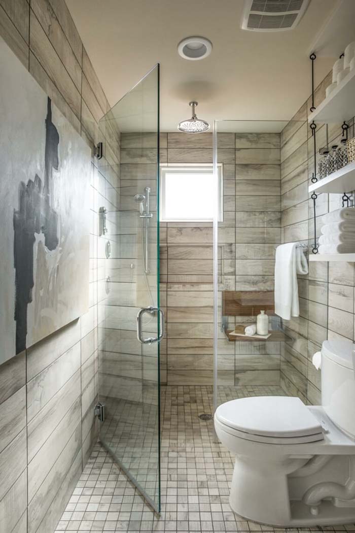 Space-Expanding Horizontal Tiles in Neutral Tones #smallbathroom #design #decorhomeideas