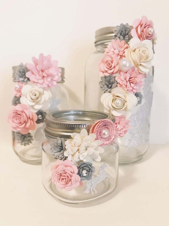 Sparkle Unicorn Jar with Trailing Paper Flowers #floral #homedecor #decorhomeideas