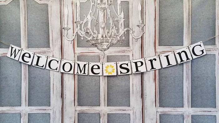 Spring Sign Decor Welcome Spring Banner #Easter #sign #decorhomeideas