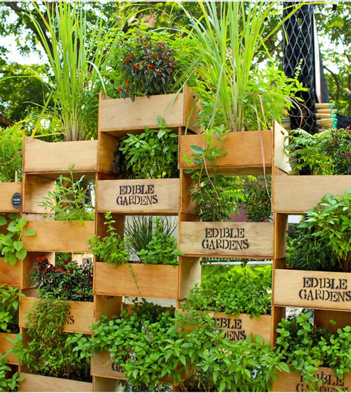 Stack Crates for a Tiered Edible Garden #verticalgarden #garden #decorhomeideas