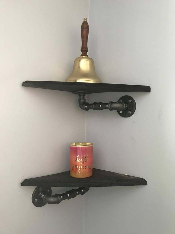 Steampunk Meets DIY Floating Corner Shelves #cornershelf #diy #decorhomeideas