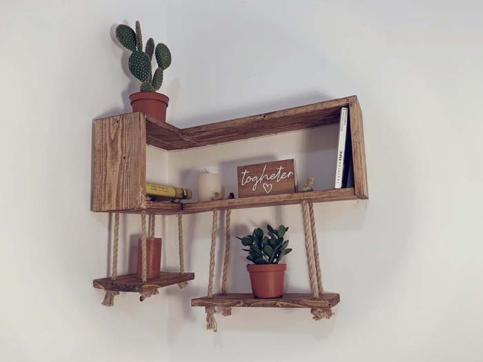 Sweet and Unique Shelves with a Swing #cornershelf #diy #decorhomeideas