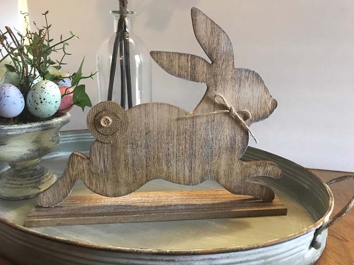 Wooden Farmhouse Bunny Shelf Sitter #Easter #spring #vintagedecor #decorhomeideas