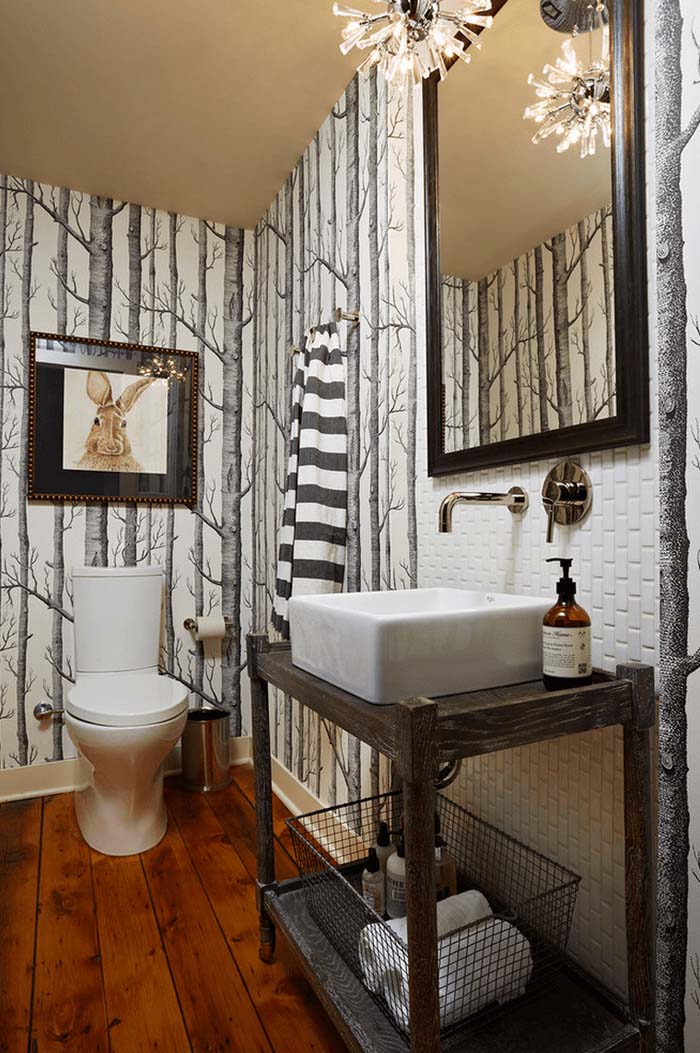 Woodlands Inspired Wallpaper and Art #smallbathroom #design #decorhomeideas