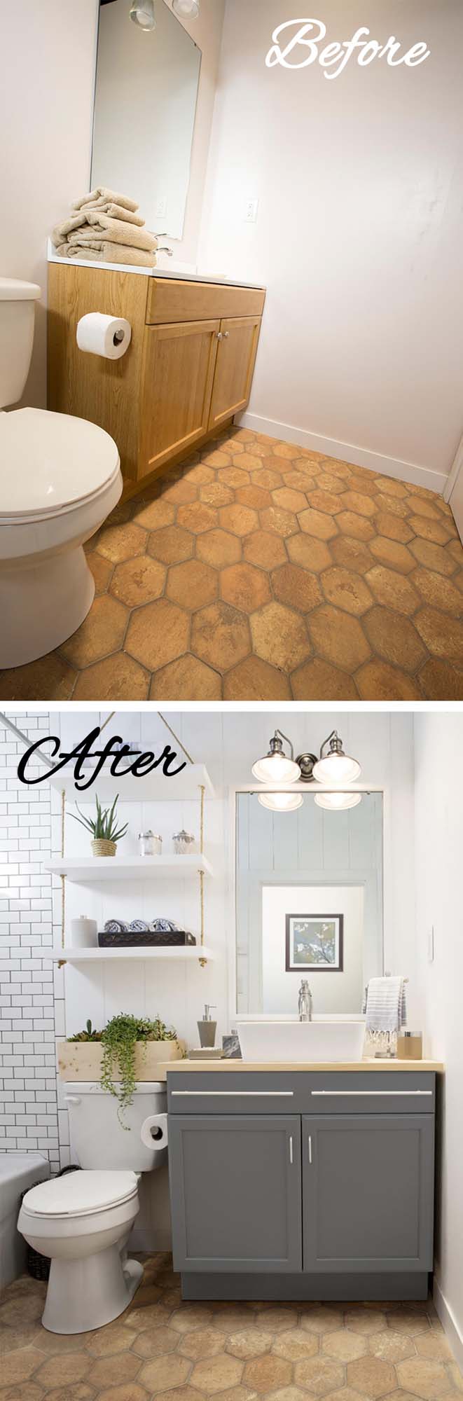 Work Around Funky Flooring with Color Choice #bathroom #makeover #decorhomeideas