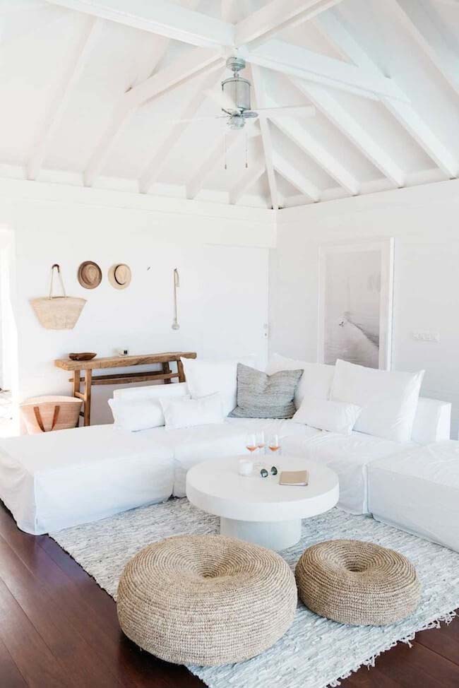 A White Living Space and Ceiling Fan #beachhouse #interiordesign #decorhomeideas