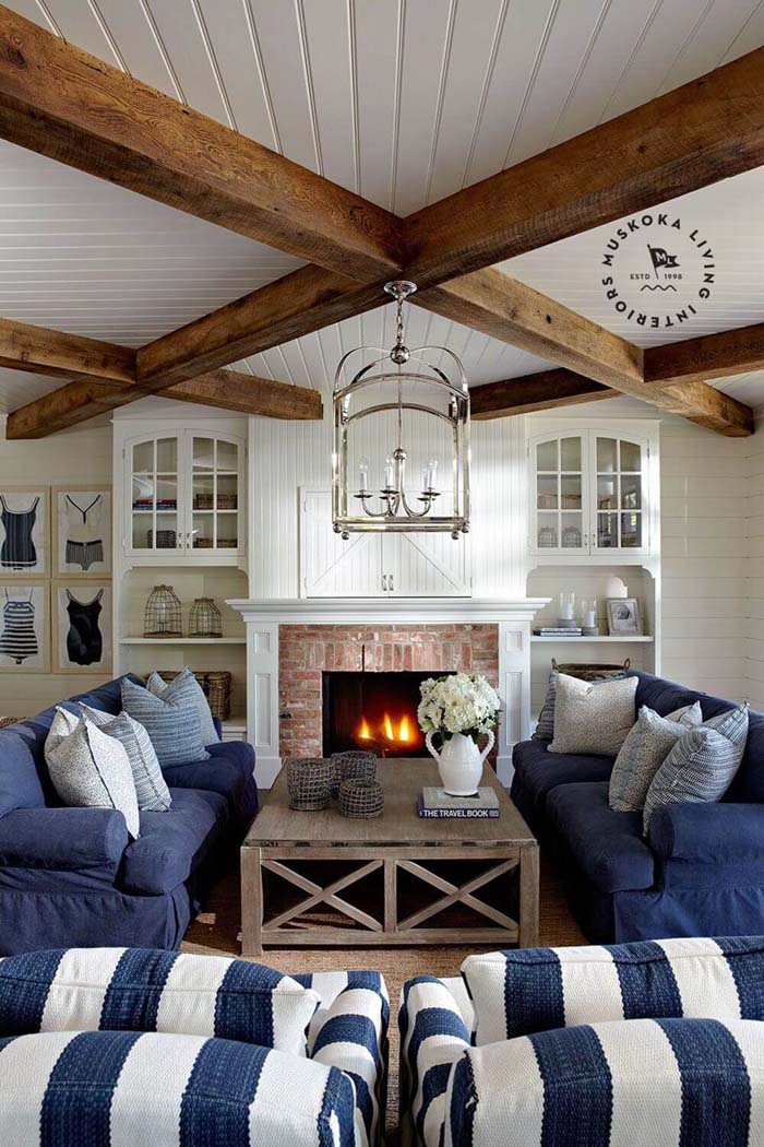 A Wooden Beachside Room with Blue Accents #beachhouse #interiordesign #decorhomeideas