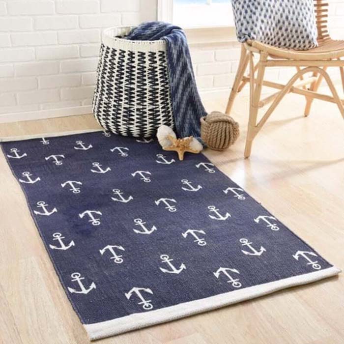 Anchors Away Nautical Blue and White Rug #nauticalbathroom #bathdecor #decorhomeideas