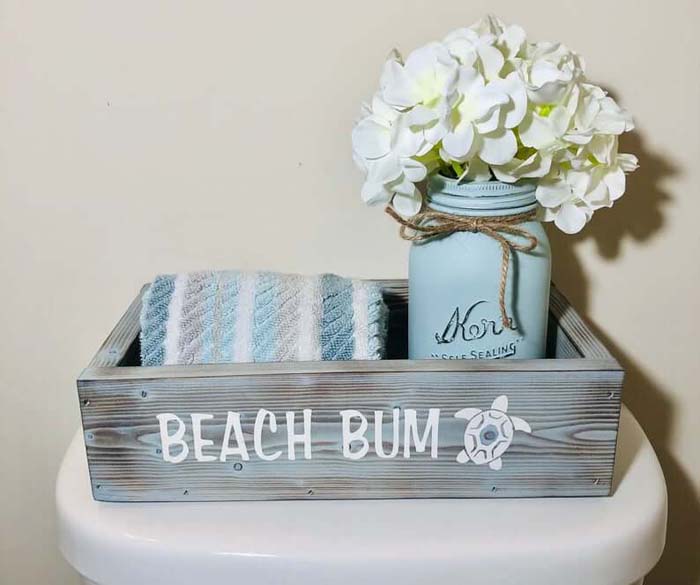 Beautiful Wooden Beach Bum Bathroom Box #nauticalbathroom #bathdecor #decorhomeideas