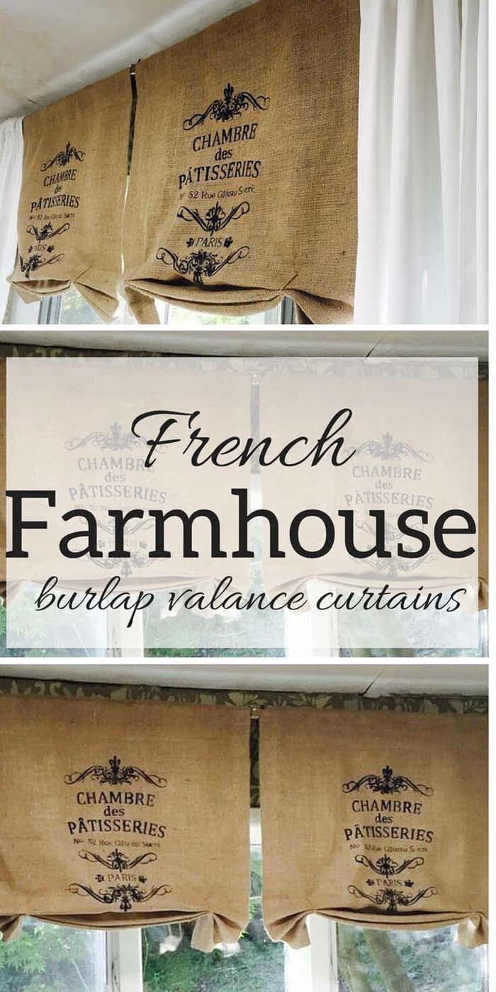 Burlap Valance Curtains with French Flair #farmhouse #windowtreatments #decorhomeideas
