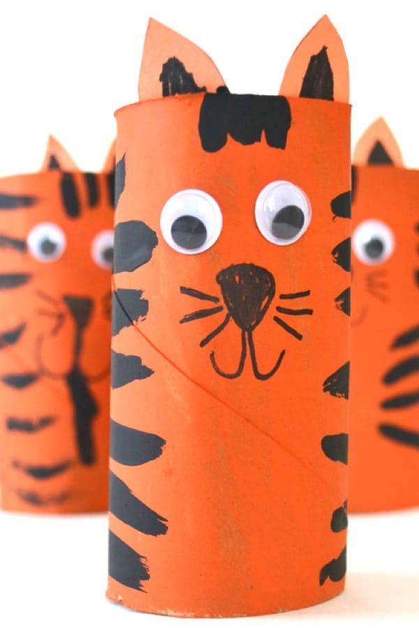 Cardboard Tube Tiger Craft For Kids #kidscrafts #toiletpaperroll #decorhomeideas