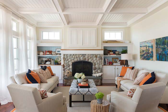 Coastal Medium Tone With Orange Accents #beachhouse #interiordesign #decorhomeideas