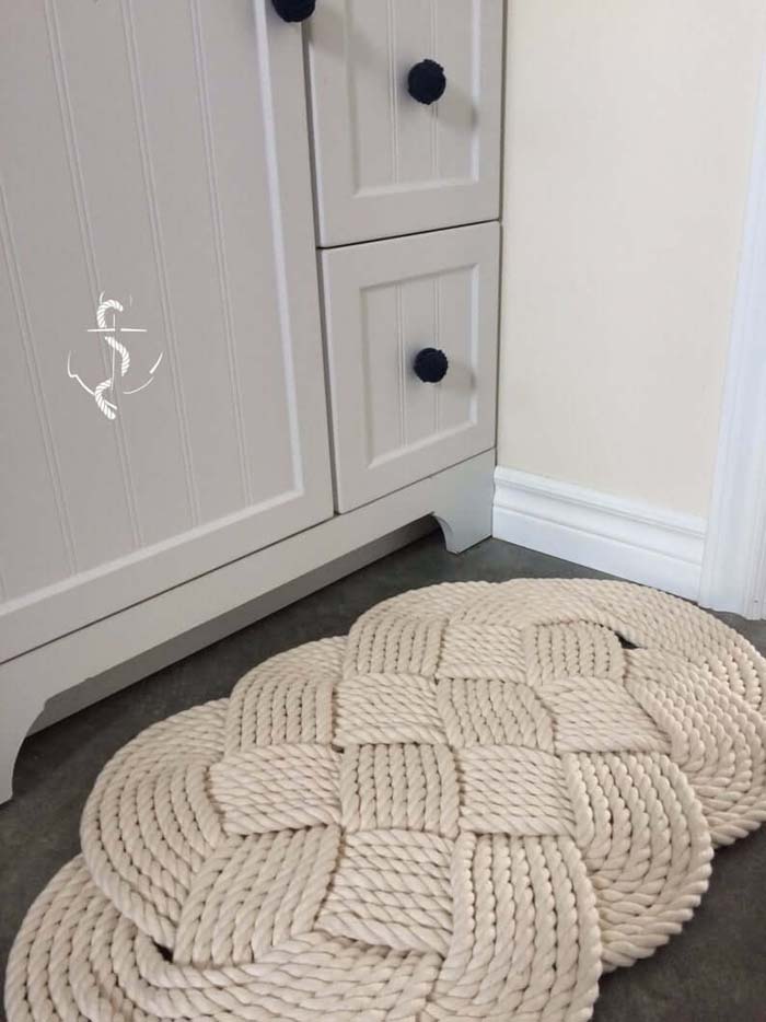 Cream Colored Interwoven Intricate Nautical Knot Rug #nauticalbathroom #bathdecor #decorhomeideas