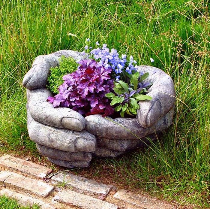 DIY Stone Hand Garden Container Idea #gardencontainer #garden #planter #decorhomeideas