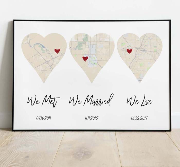 Hearts with Dates and Featured Locations #family #homedecor #decorhomeideas