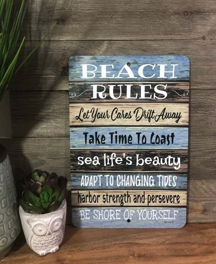 Humorous Decorative Beach Rules Wall Sign #nauticalbathroom #bathdecor #decorhomeideas