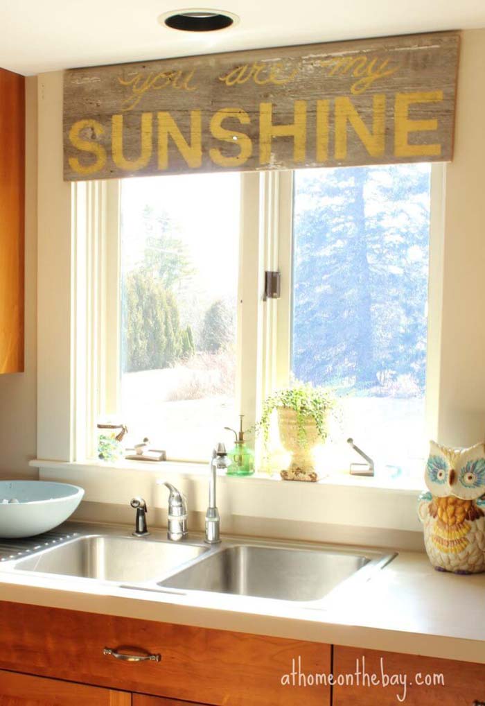 Lettered Board in Place of a Valance #farmhouse #windowtreatments #decorhomeideas