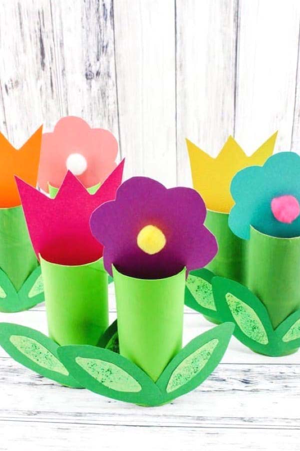 Paper Roll Spring Flowers Craft #kidscrafts #toiletpaperroll #decorhomeideas