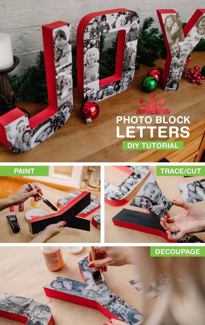 Photo-covered Letters Spell Joy #family #homedecor #decorhomeideas