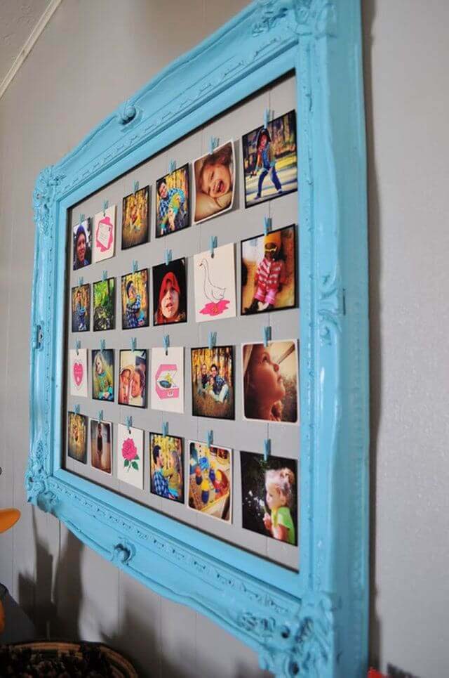 Pictures Lined up in a Pretty Blue Frame #family #homedecor #decorhomeideas