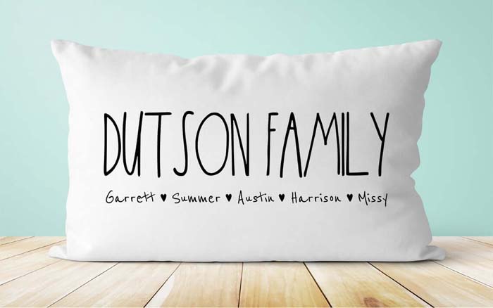 Pillow with Printed Family Roster #family #homedecor #decorhomeideas