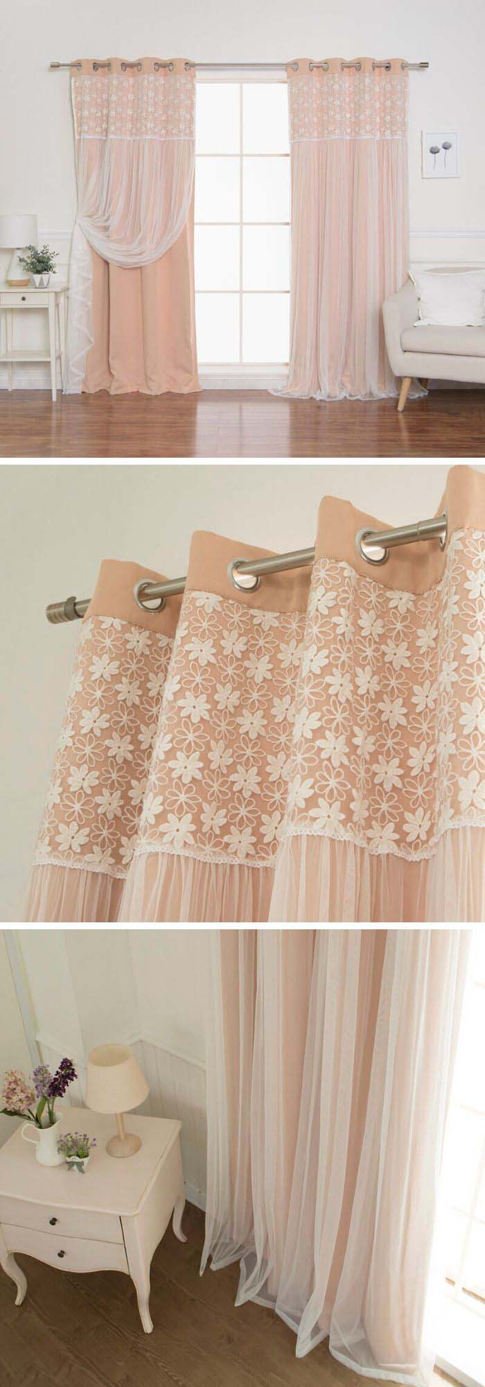 Pink Curtains With Lacing #farmhouse #windowtreatments #decorhomeideas