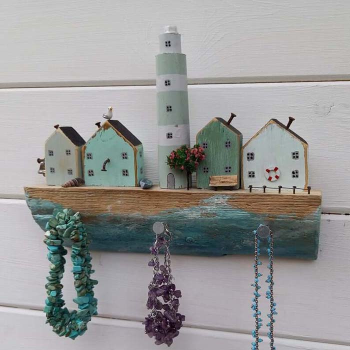 Rough Coastline with Lighthouse Shelf and Hooks #nauticalbathroom #bathdecor #decorhomeideas