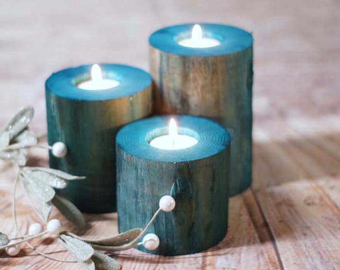 Sea Blue Dyed Wooden Tea Light Holders #nauticalbathroom #bathdecor #decorhomeideas