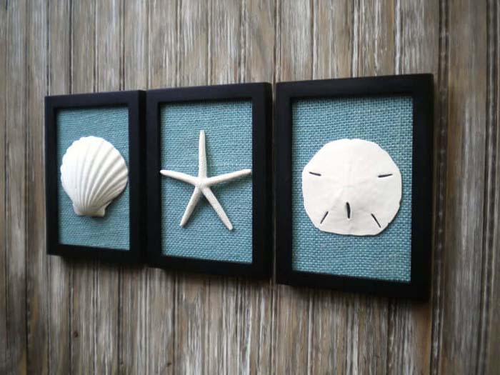 Shell, Sand Dollar, and Starfish Art Trio #nauticalbathroom #bathdecor #decorhomeideas