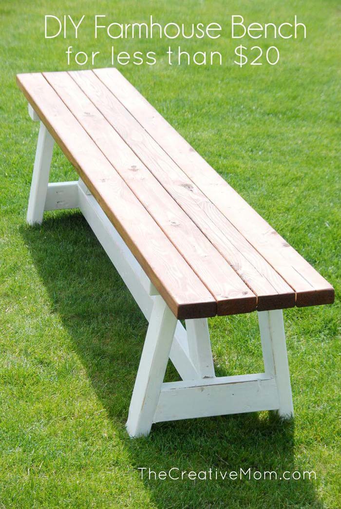 Simple and Easy Farmhouse Bench #diy #outdoorbench #decorhomeideas