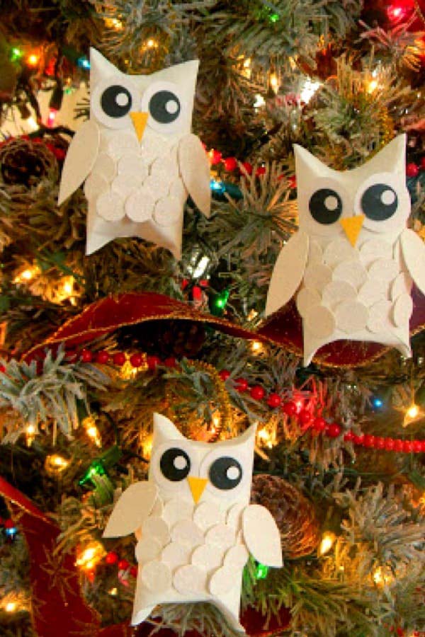 Snow Owl Ornaments #kidscrafts #toiletpaperroll #decorhomeideas